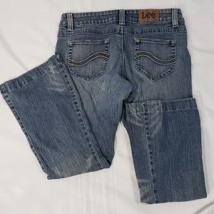 Lee Distressed Five Pockets Wide Leg Cotton Blue Jeans Size 13M